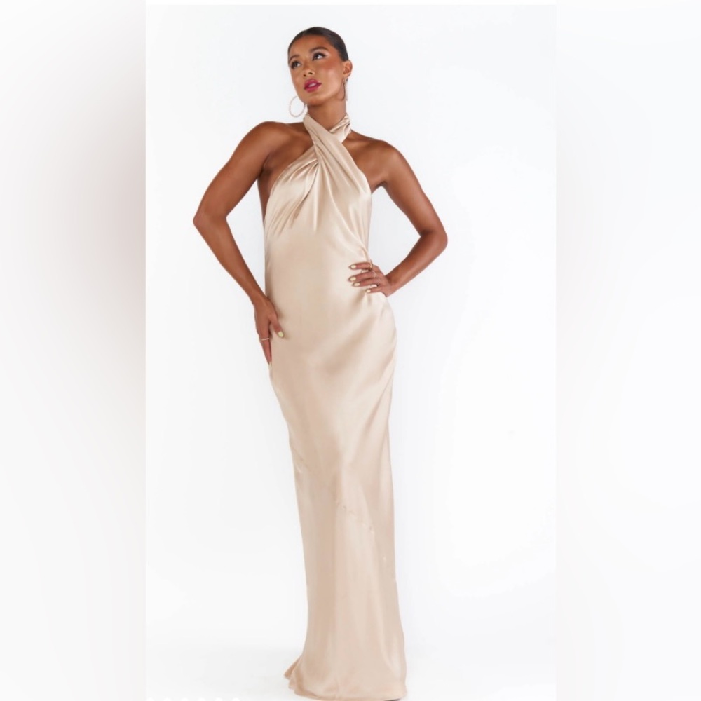 Show Me Your Mumu Jasmine Halter Maxi Dress ~ Champagne Luxe Satin XS